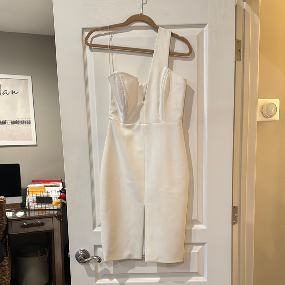 Mason White Asymmetrical One Shoulder Bodycon Dress